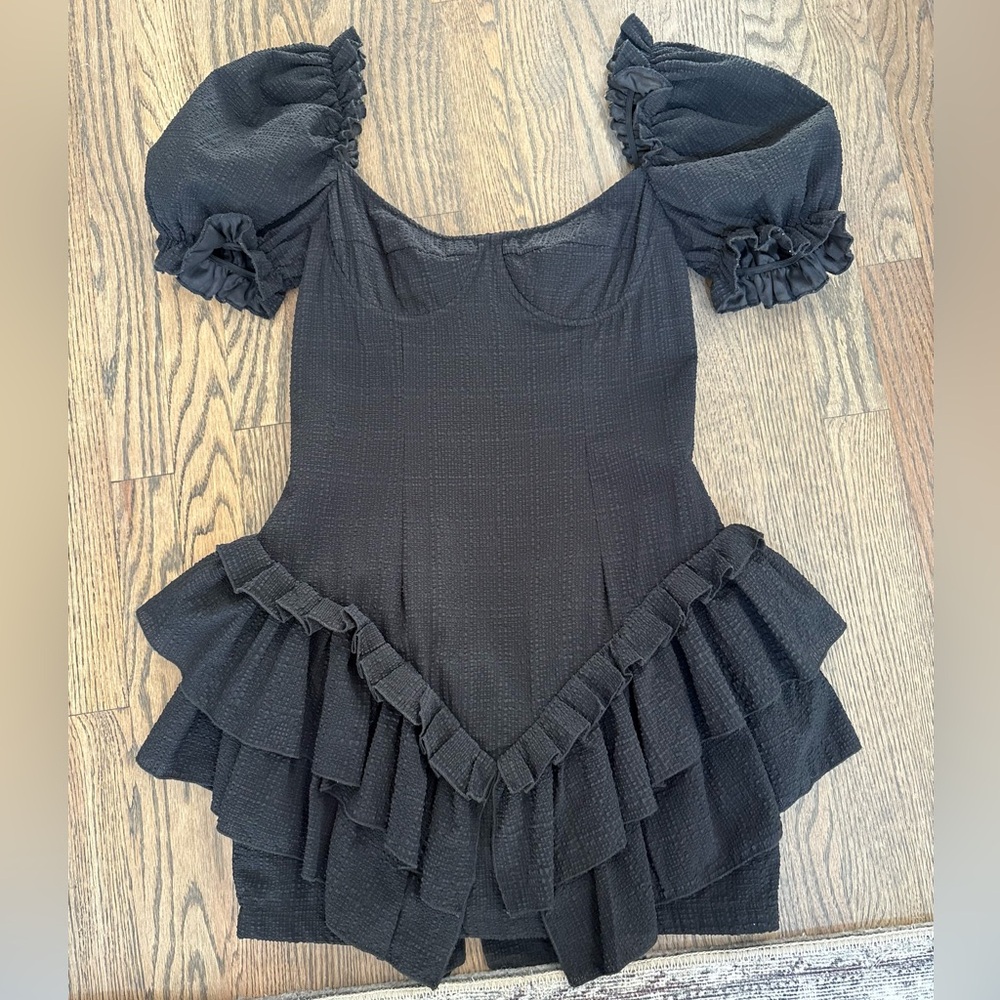 Pretty Little Thing Black Puff-Sleeve Ruffle Dress